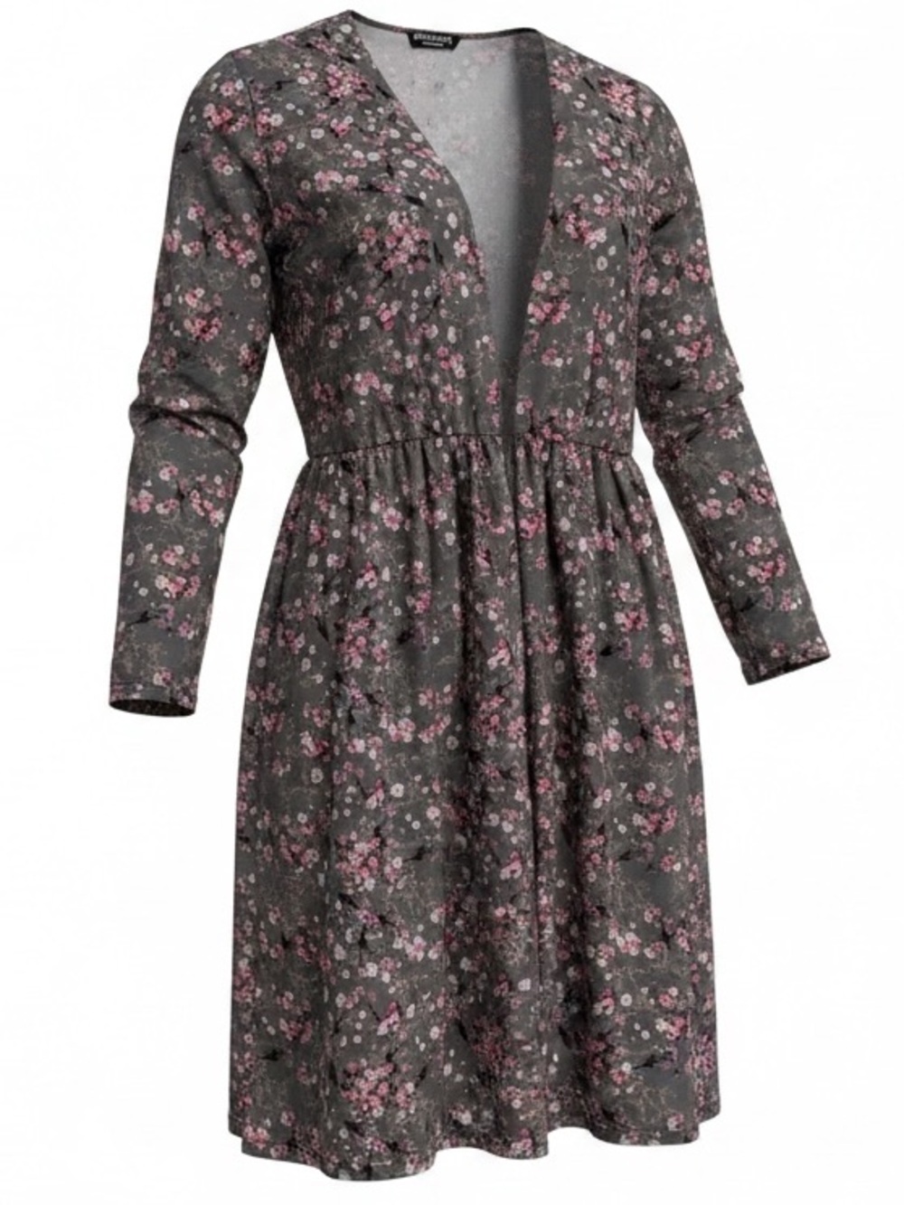 HEIMISH USA Gray Floral Open-Front Long Cardigan